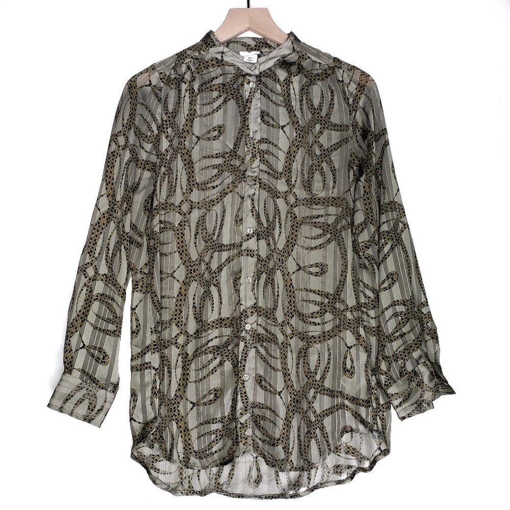 H&M x Richard Allan Sheer Button Front Blouse 2 Olive Green Top Shirt